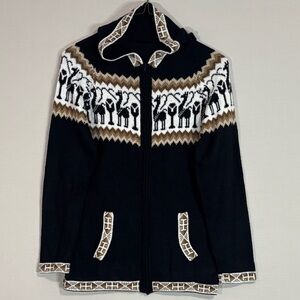 Gamboa Premium Alpaca Black Llama Cardigan Sweater Zip Front Andean Knit